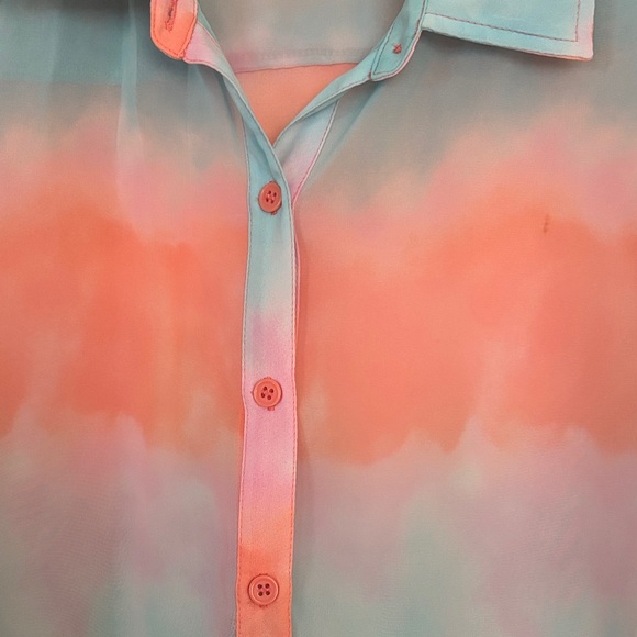 Forever 21 Coral, Aqua & Lavender Tie-Dye Button-Up Shirt - Picture 3 of 4